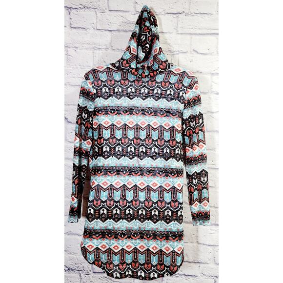 Self Esteem Black Teal Orange Sherpa Collar Cardigan Medium Hooded - Picture 3 of 5